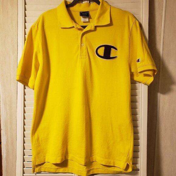 Champion Yellow Polo Shirt with Big C Chenille Logo | Men's M - Picture 1 of 5